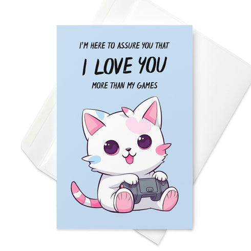 Cute Gamer Cat Valentine's Day Greeting Card